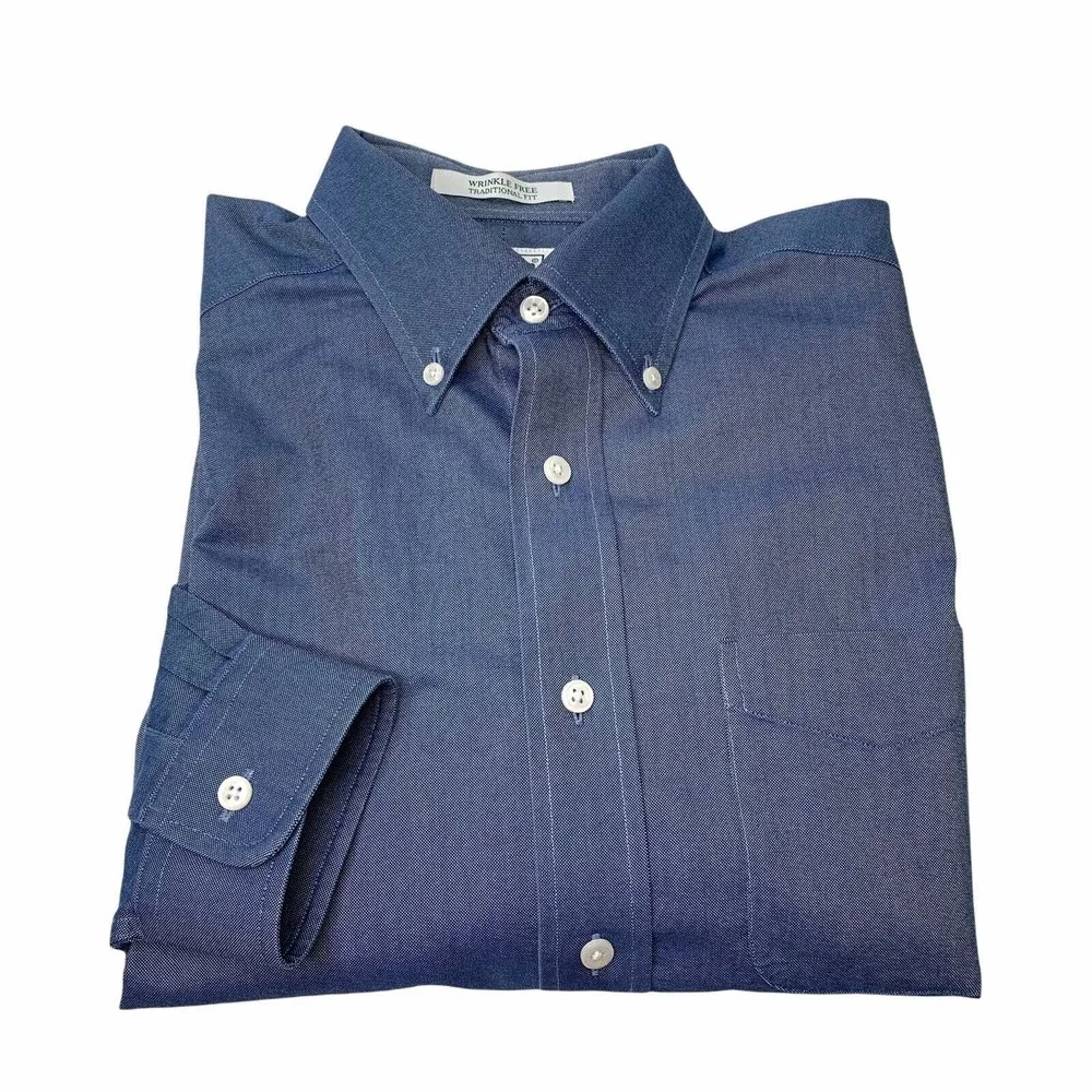 LL Bean Button Down Shirt Mens 15.5 / 34 Wrinkle Resistant Traditional Fit Blue - Picture 12 of 12